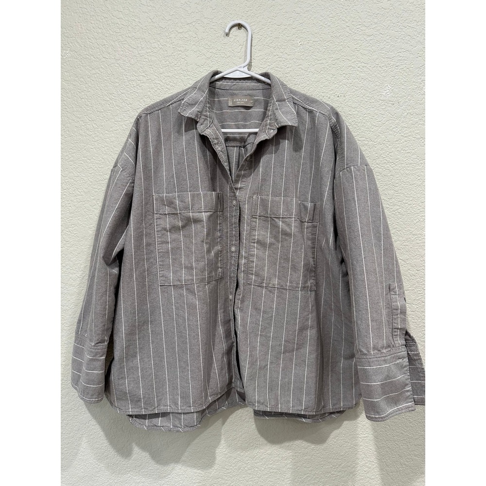 Everlane Grey White Pinstripe Organic Cotton Relaxed Shirt Oversized Large